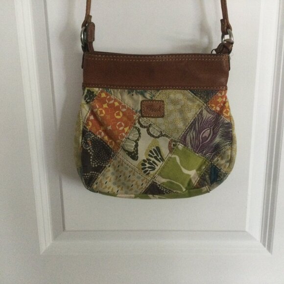 Vintage FOSSIL Patchwork Crossbody Purse Handbag - Picture 1 of 6